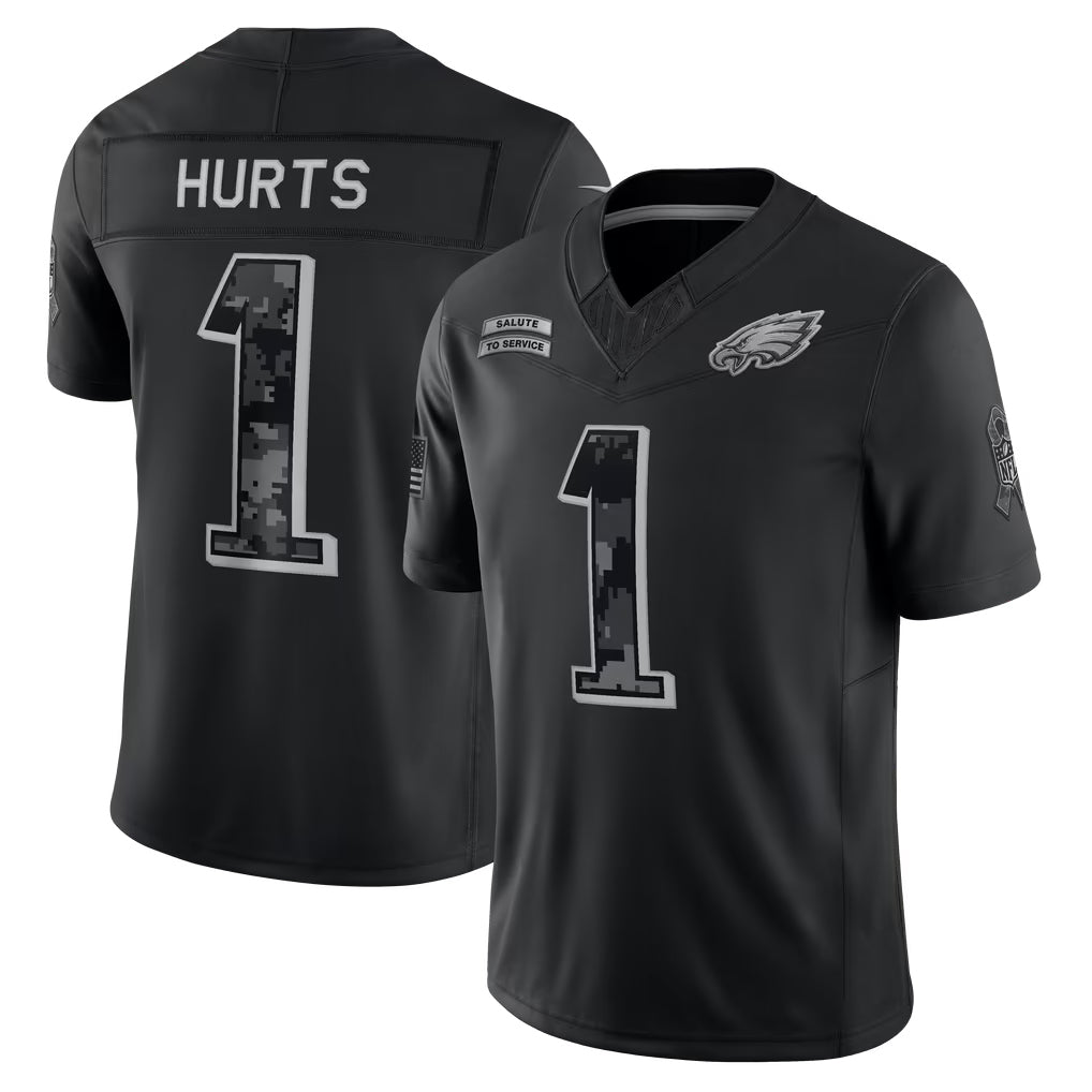 harde P.Eagles #1 Jalen Hurts Player Black Limited 2026 Salute to Service Home Game Stitched Jerseys