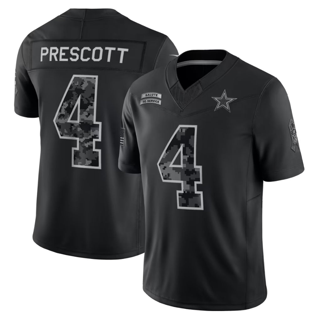 harde D.Cowboys #4 Dak Prescott Player Black Limited 2026 Salute to Service Home Game Stitched Jerseys