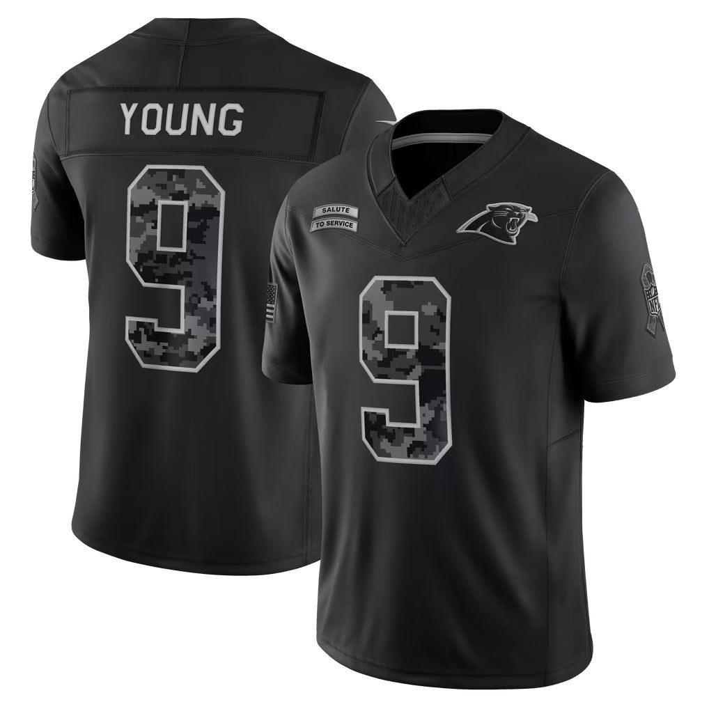 harde C.Panthers #9 Bryce Young Player Black Limited 2026 Salute to Service Home Game Stitched Jerseys