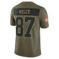 harde KC.Chiefs #87 Travis Kelce Olive 2025 Salute to Service Limited Jersey