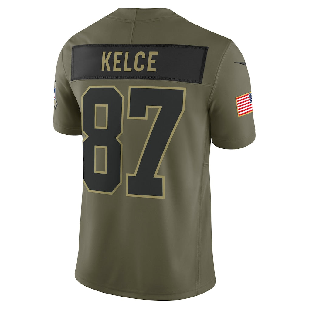 harde KC.Chiefs #87 Travis Kelce Olive 2025 Salute to Service Limited Jersey