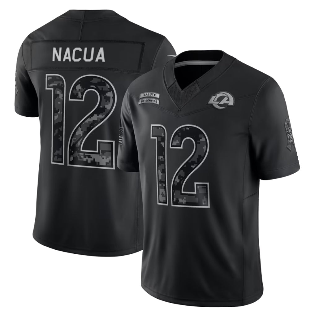 harde LA.Rams #12 Puka Nacua Player Black Limited 2026 Salute to Service Home Game Stitched Jerseys