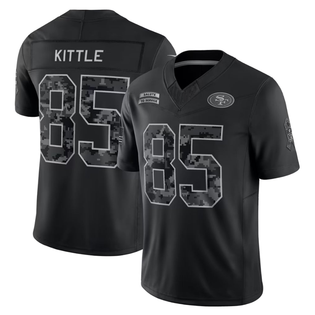 harde SF.49ers #85 George Kittle Player Black Limited 2026 Salute to Service Home Game Stitched Jerseys