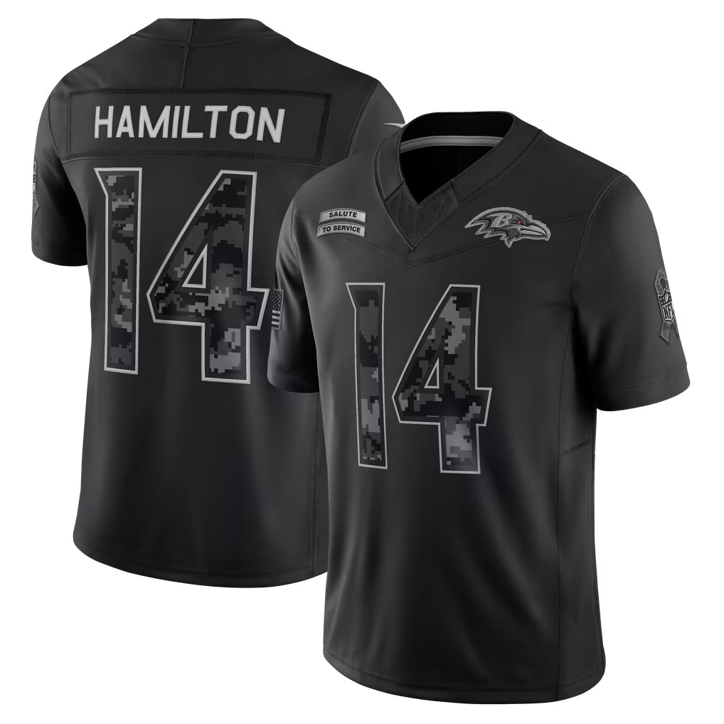 harde B.Ravens #14 Kyle Hamilton Player Black Limited 2026 Salute to Service Home Game Stitched Jerseys