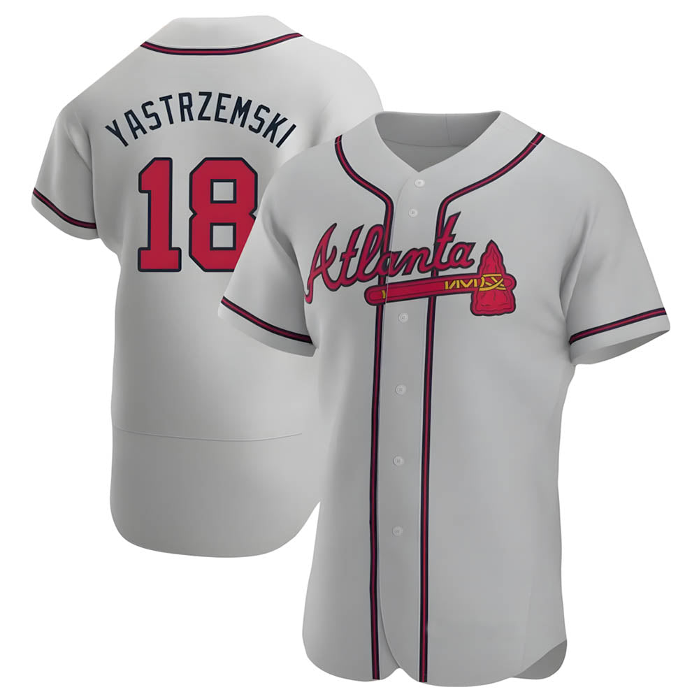 harde A.Braves #18 Mike Yastrzemski player Gray Authentic Road Stitched Jerseys