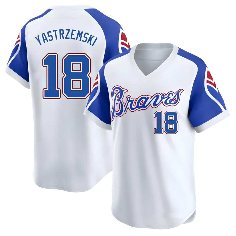 harde A.Braves #18 Mike Yastrzemski player White Limited Throwback Cooperstown Collection Stitched Jerseys