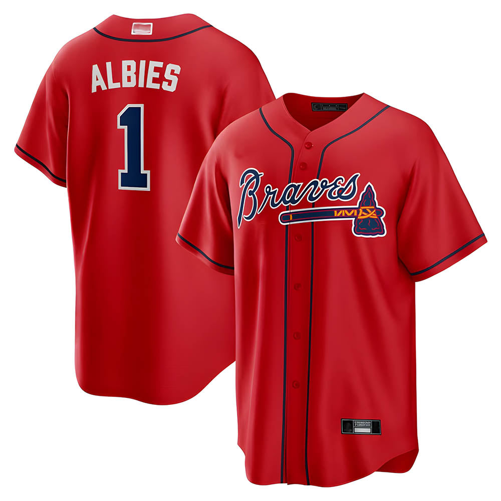 harde A.Braves #1 Ozzie Albies Player Red Alternate Stitched Jerseys