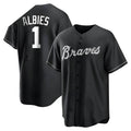 harde A.Braves #1 Ozzie Albies Player Black&White Replica Stitched Jerseys