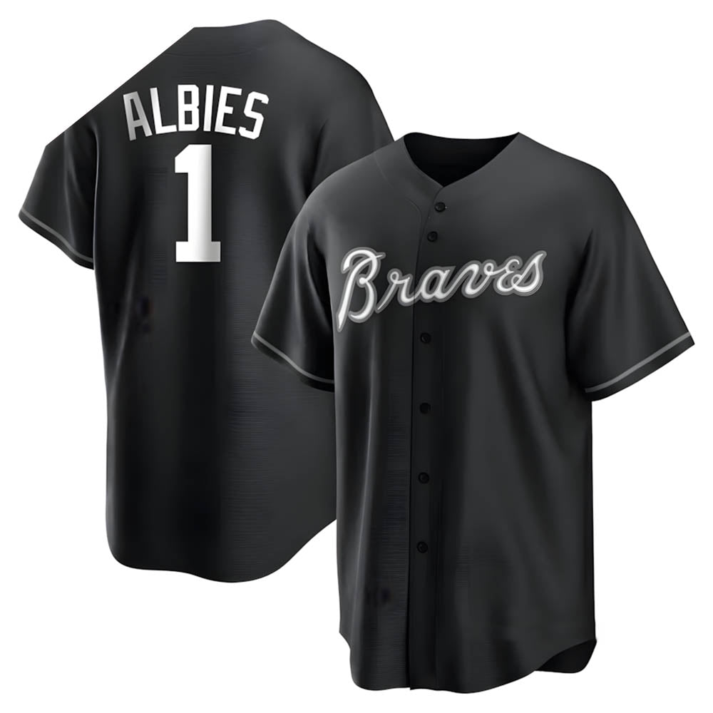 harde A.Braves #1 Ozzie Albies Player Black&White Replica Stitched Jerseys