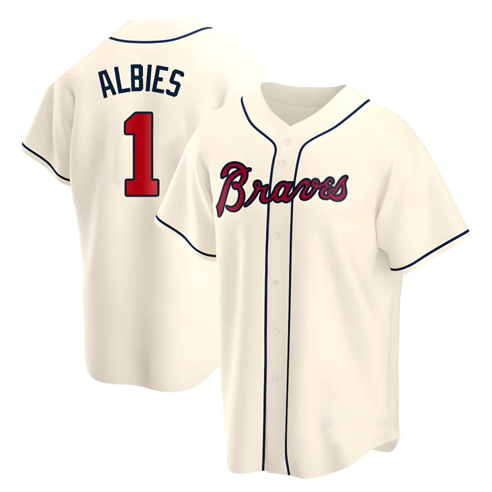 harde A.Braves #1 Ozzie Albies Player Cream Replica Alternate Stitched Jerseys