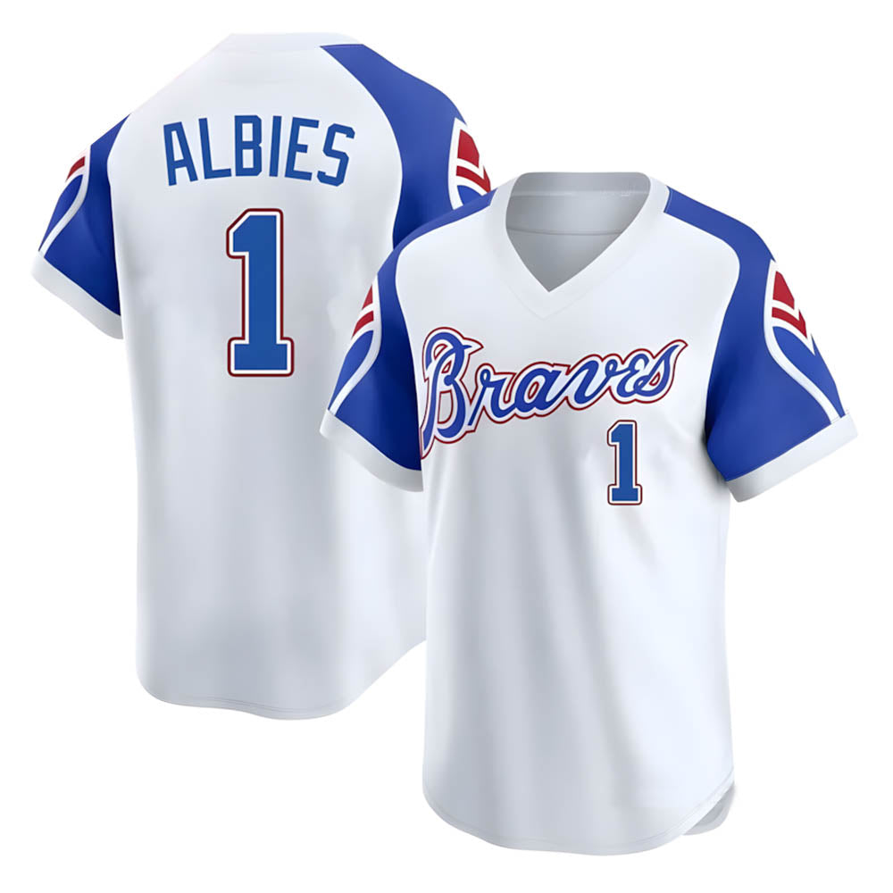 harde A.Braves #1 Ozzie Albies Player White Limited Throwback Cooperstown Collection Stitched Jerseys