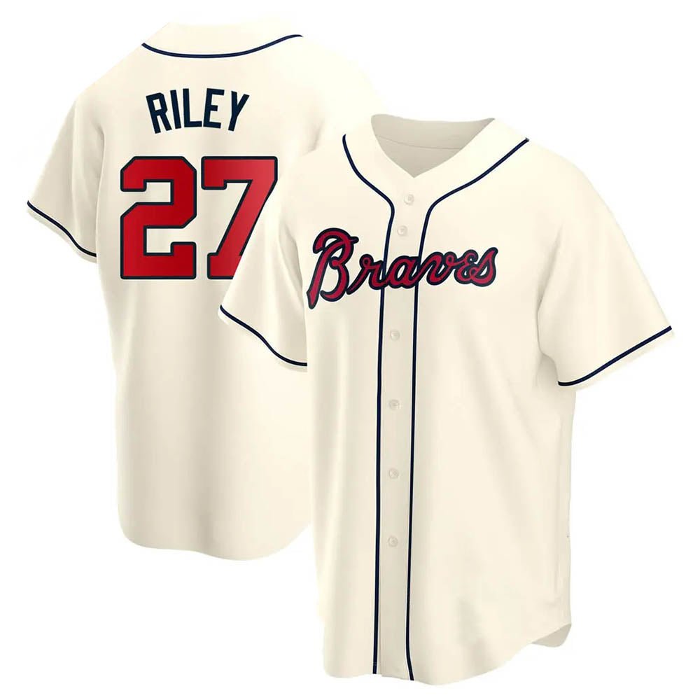 harde A.Braves #27 Austin Riley Player Cream Replica Alternate Stitched Jerseys