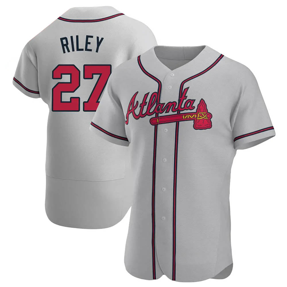 harde A.Braves #27 Austin Riley Player Gray Authentic Road Stitched Jerseys