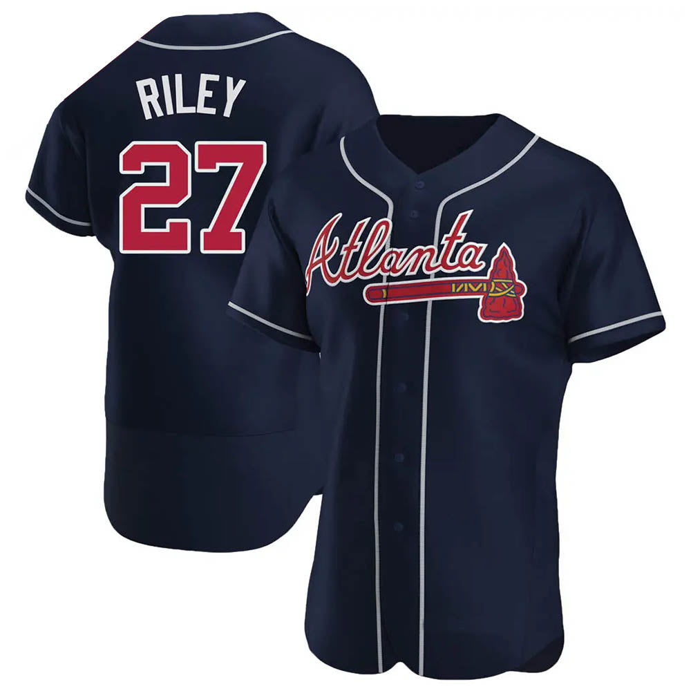 harde A.Braves #27 Austin Riley Player Navy Authentic Alternate Stitched Jerseys