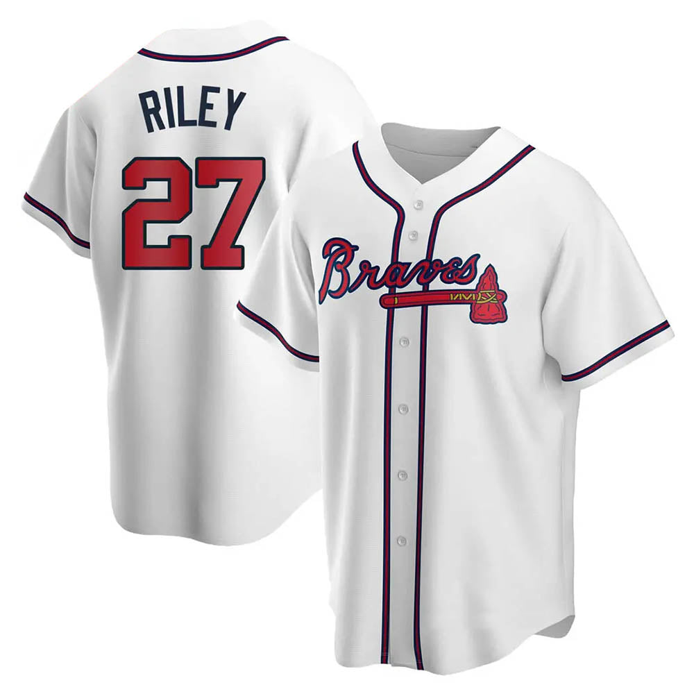 harde A.Braves #27 Austin Riley Player White Replica Home Stitched Jerseys