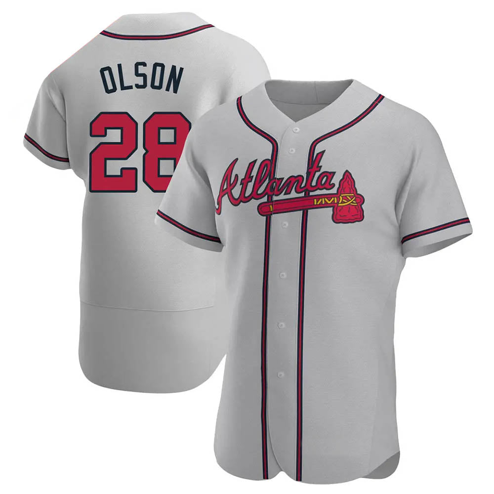 harde A.Braves #28 Matt Olson Player Gray Authentic Road Stitched Jerseys