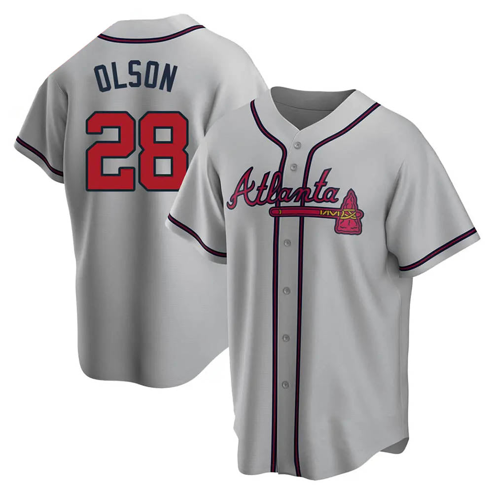 harde A.Braves #28 Matt Olson Player Gray Replica Road Stitched Jerseys