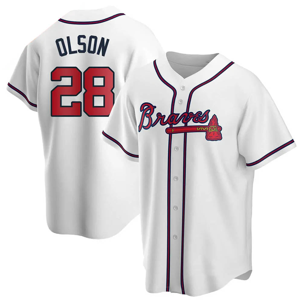 harde A.Braves #28 Matt Olson Player White Replica Home Stitched Jerseys