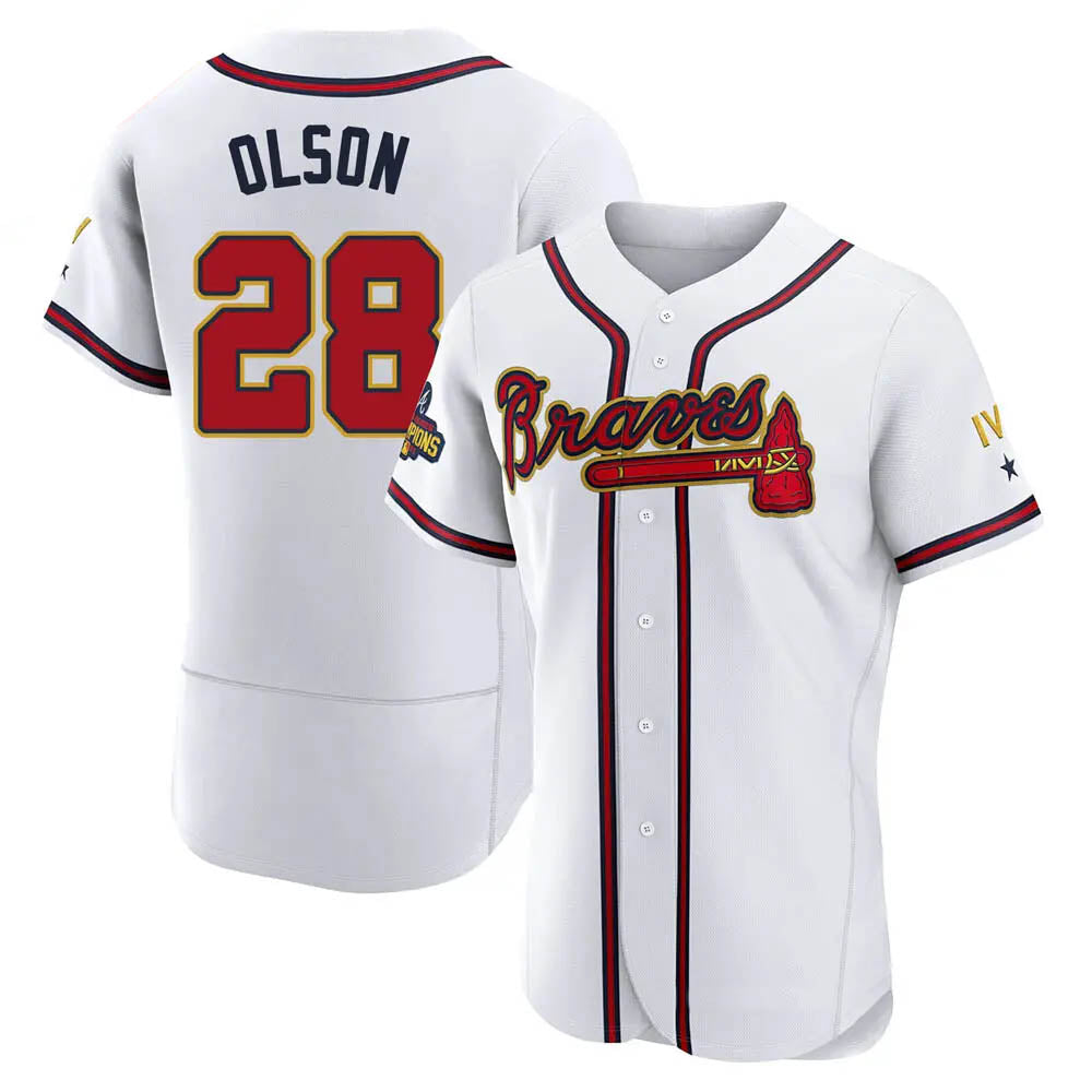 harde A.Braves #28 Matt Olson Player White&Gold Authentic Program Stitched Jerseys