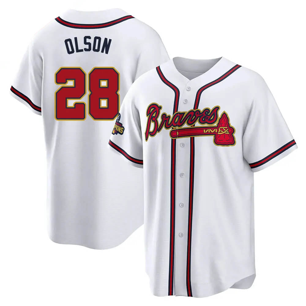 harde A.Braves #28 Matt Olson Player White&Gold Replica Program Stitched Jerseys