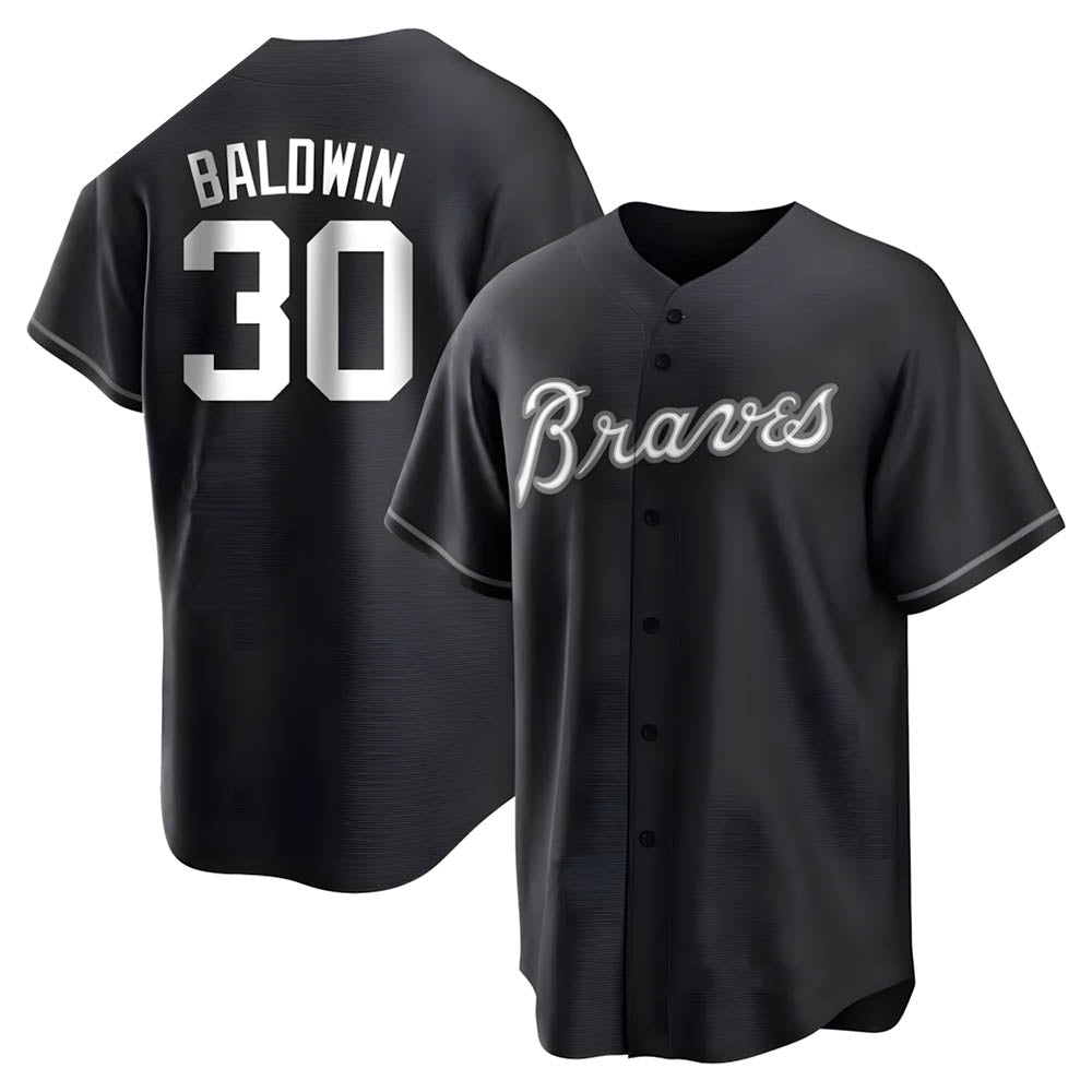 harde A.Braves #30 Drake Baldwin player Black&White Replica Stitched Jerseys