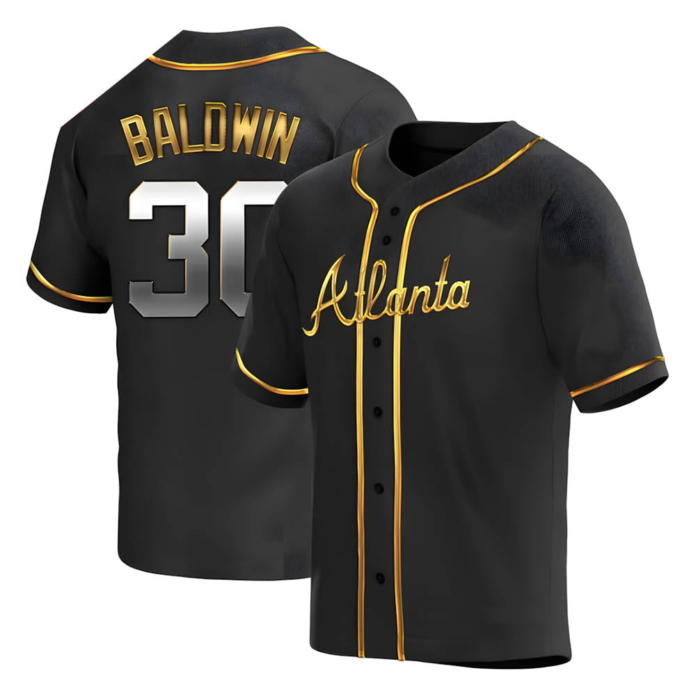 harde A.Braves #30 Drake Baldwin player Gold Replica Black en Alternate Stitched Jerseys