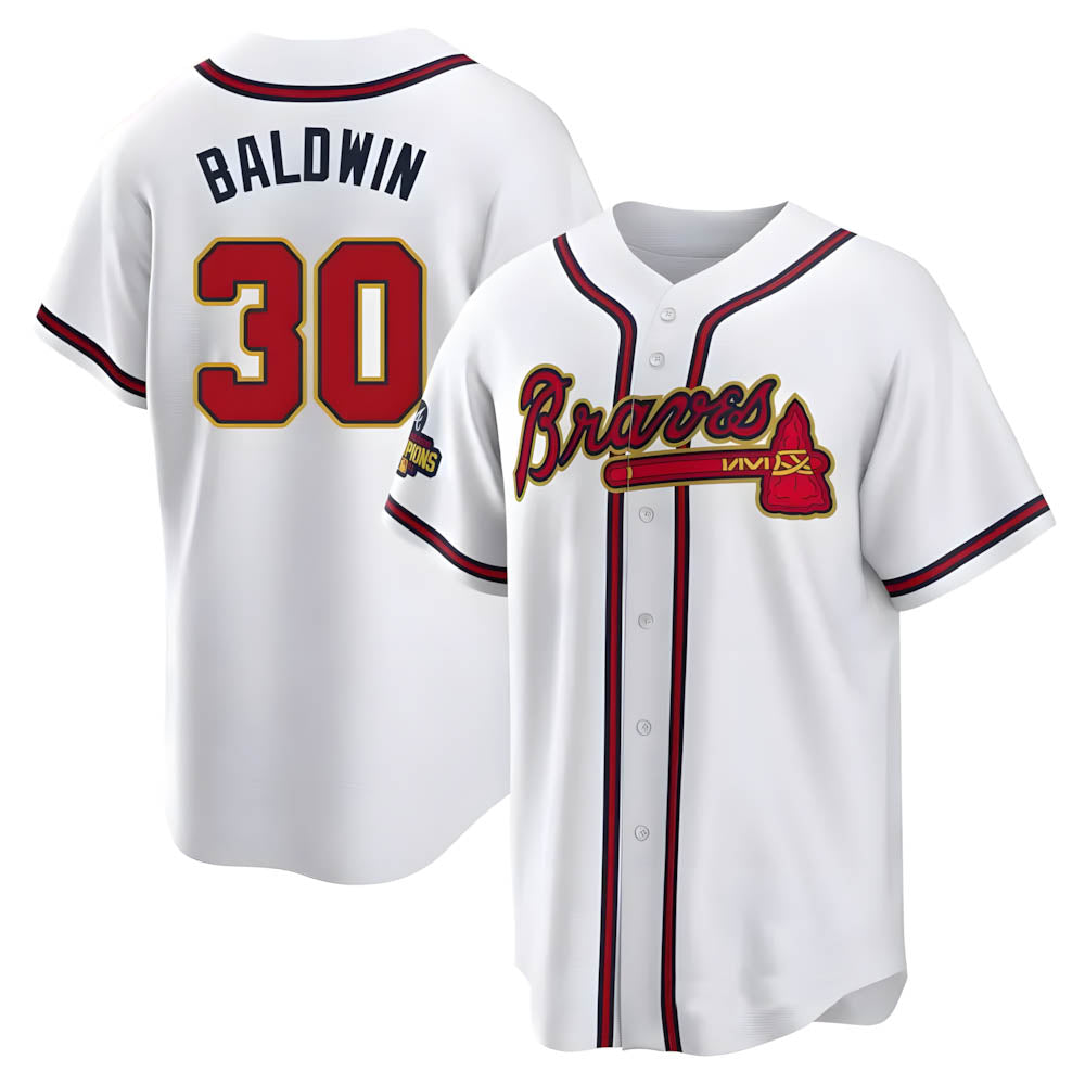 harde A.Braves #30 Drake Baldwin player Gold Replica White Program Stitched Jerseys