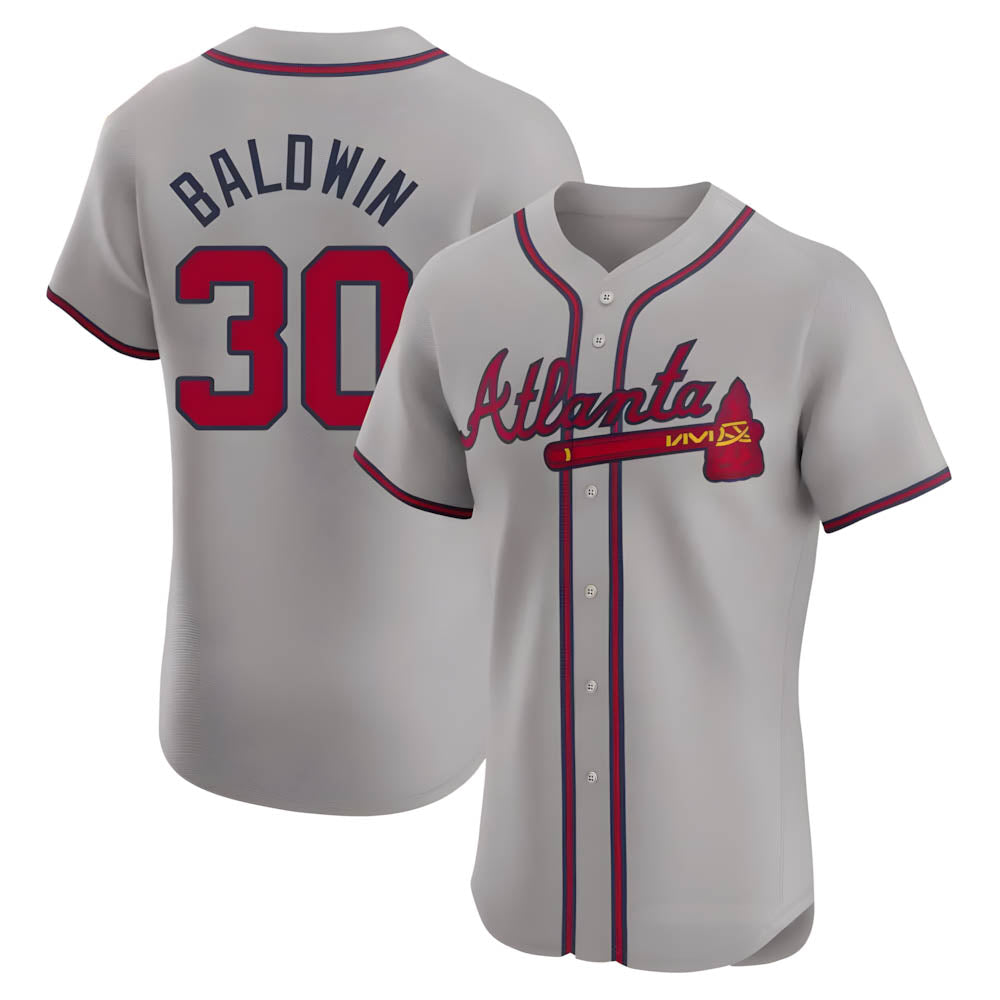 harde A.Braves #30 Drake Baldwin player Gray Elite Road Stitched Jerseys