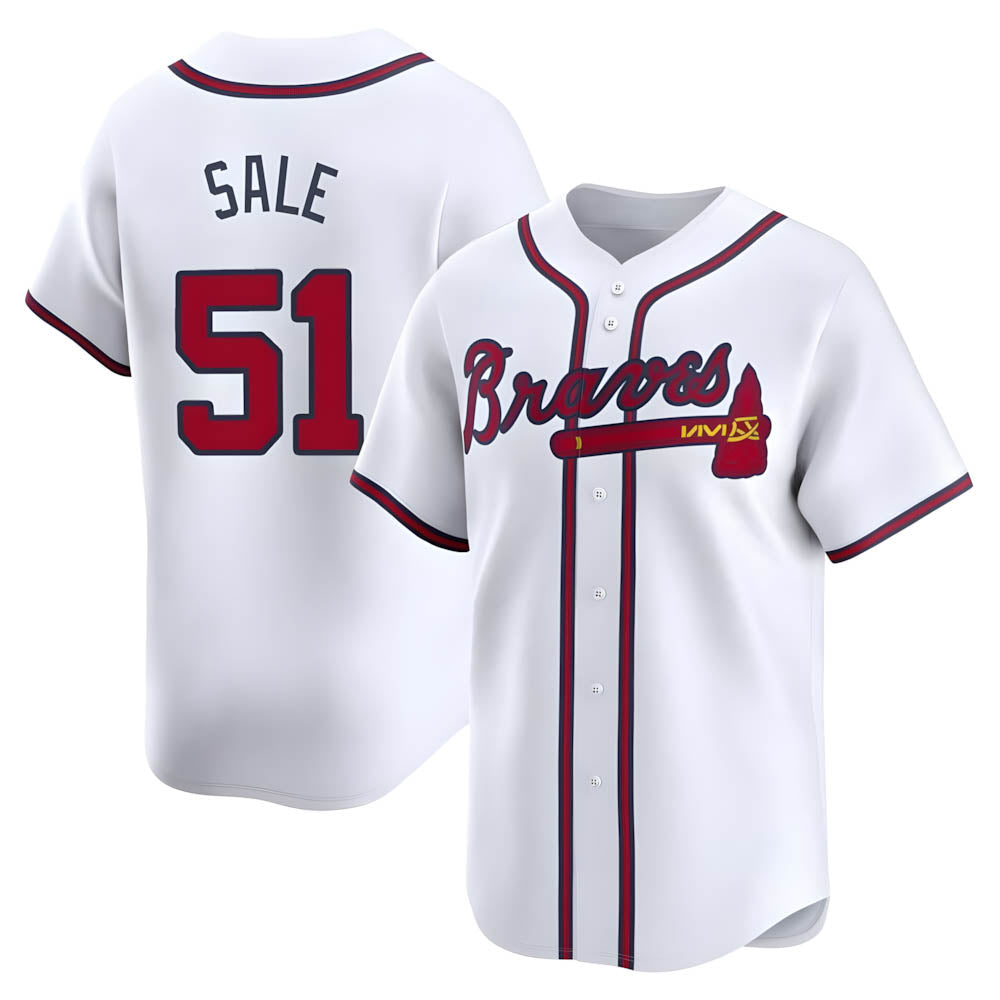 harde A.Braves #51 Chris Sale Player White Limited Home Stitched Jerseys