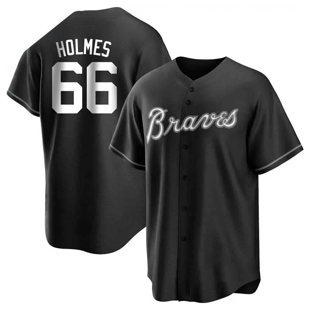 harde A.Braves #66 Grant Holmes Player Black&White Replica Stitched Jerseys