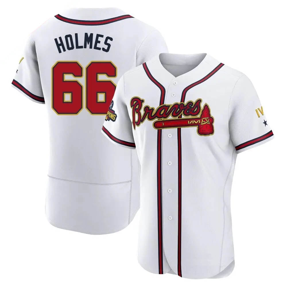 harde A.Braves #66 Grant Holmes Player White&Gold Authentic Program Stitched Jerseys