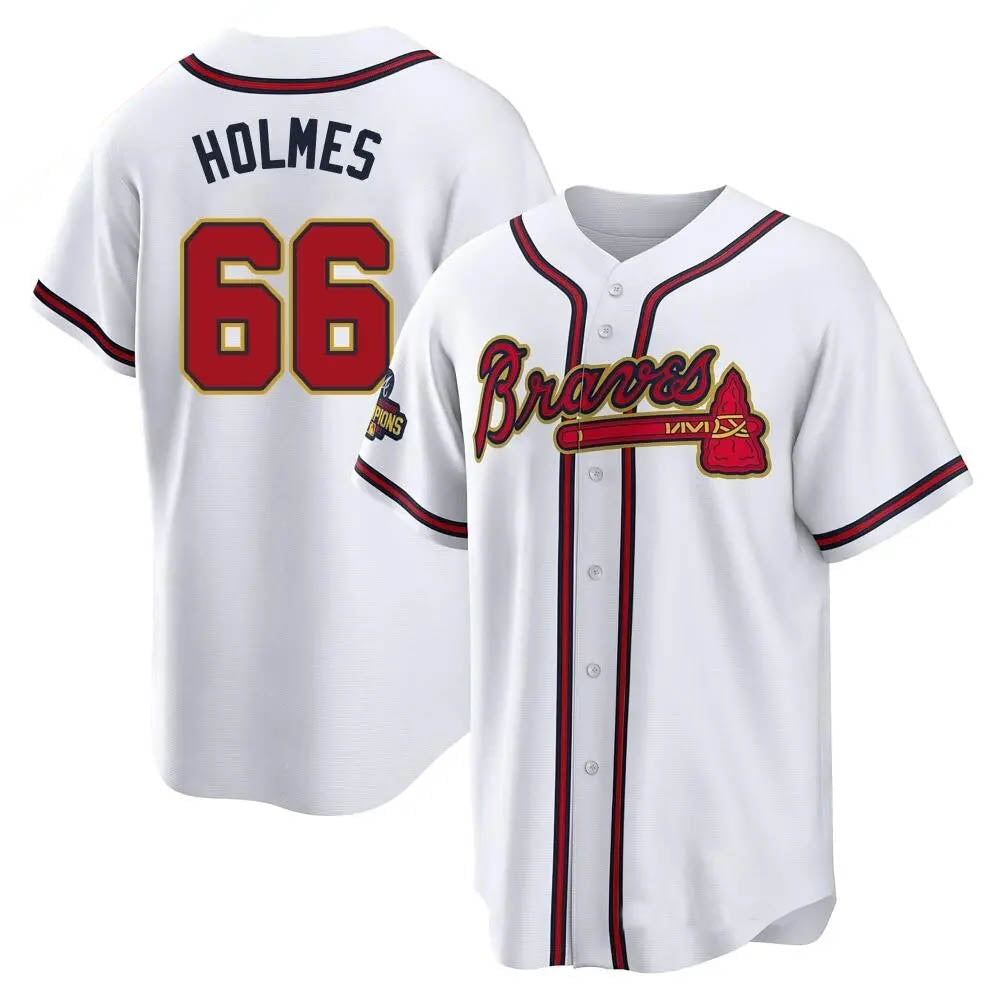 harde A.Braves #66 Grant Holmes Player White&Gold Replica Program Stitched Jerseys