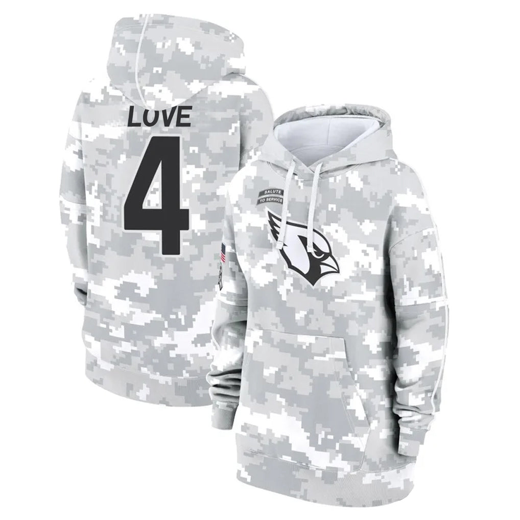 harde A.Cardinals #4 Jeremiyah Love Player Arctic Camo Salute to Service Hoodies Football Jerseys