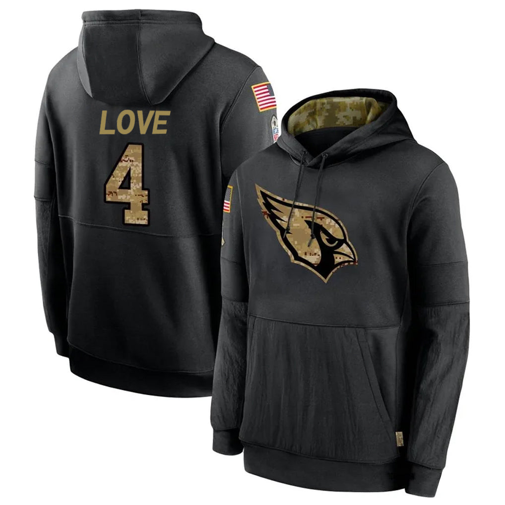 harde A.Cardinals #4 Jeremiyah Love Player Black Salute to Service Limited Hoodies Football Jerseys