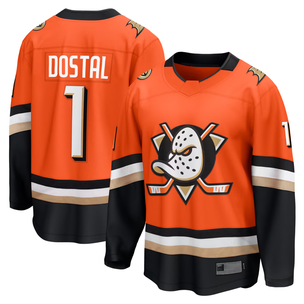 harde A.Ducks #1 Lukas Dostal Orange Home Breakaway Jerseys