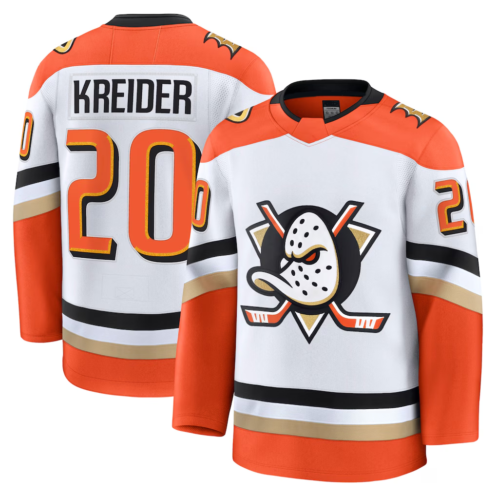 harde A.Ducks #20 Chris Kreider White Away Premium Jerseys