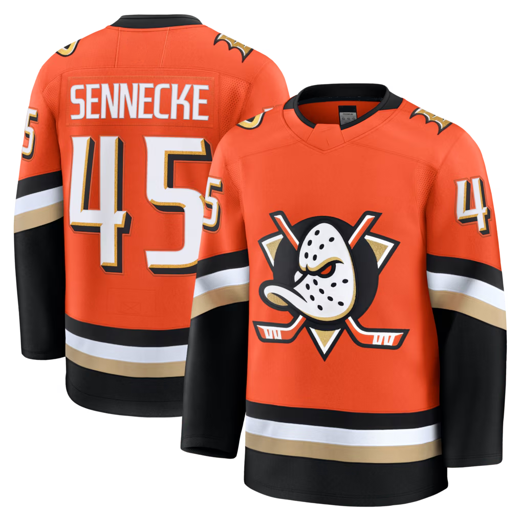 harde A.Ducks #45 Beckett Sennecke Orange Home Premium Jerseys