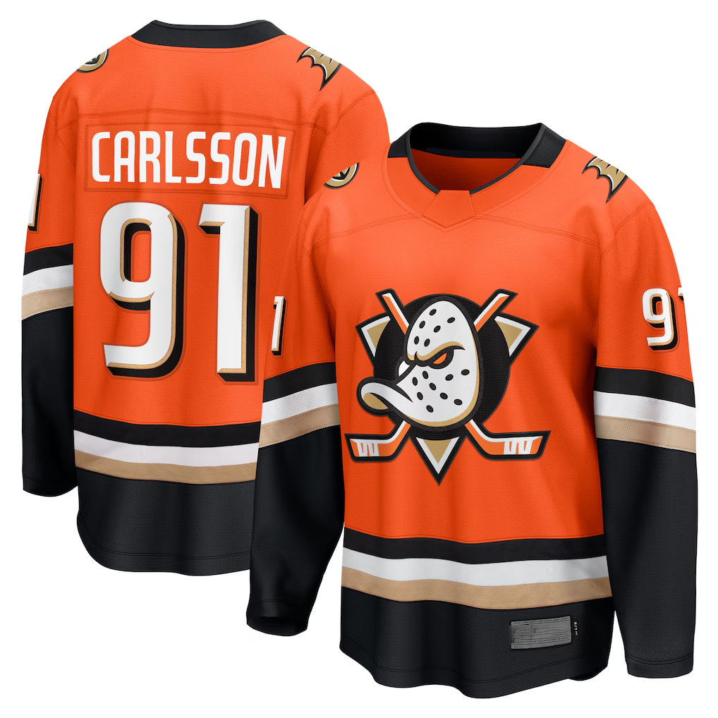 harde A.Ducks #91 Leo Carlsson Orange Home Breakaway Jerseys