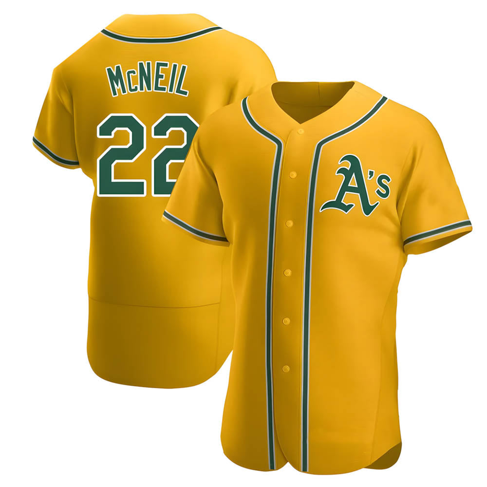 harde Athletics #22 Jeff McNeil player Gold Authentic Alternate Stitched Jersey