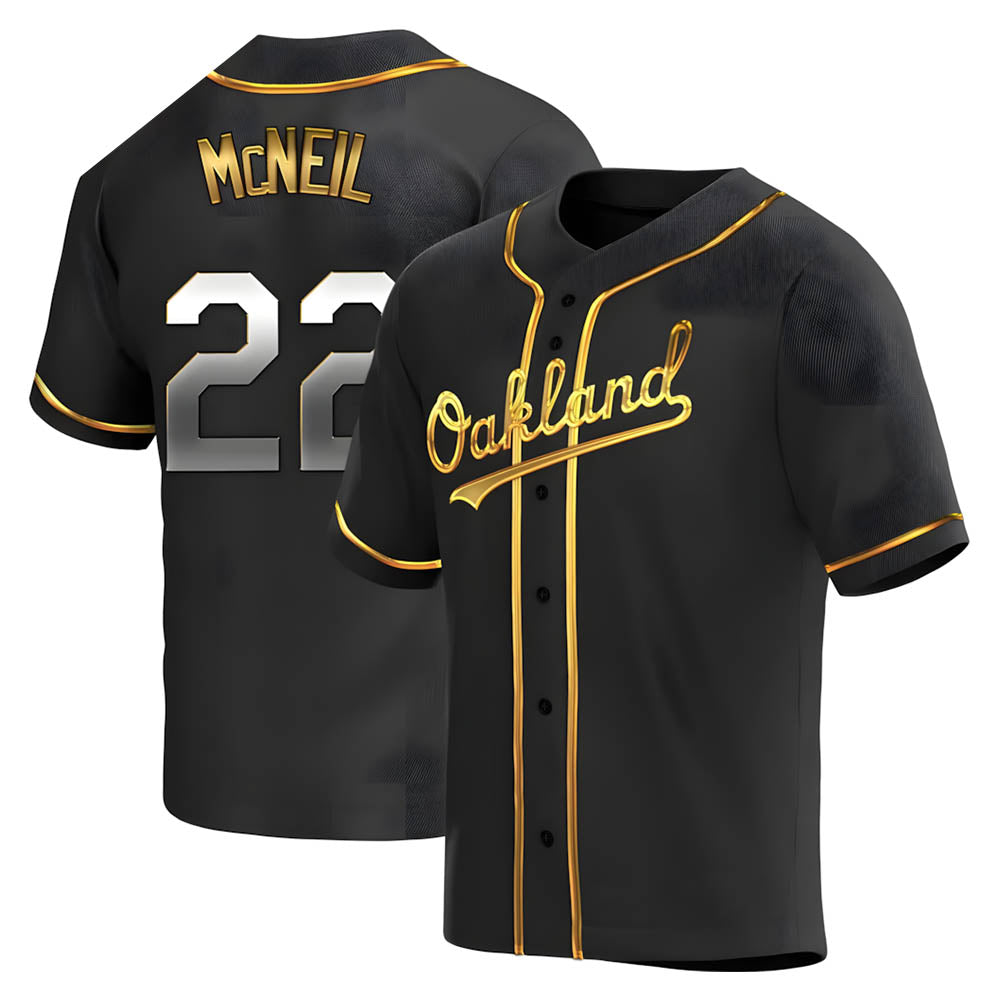 harde Athletics #22 Jeff McNeil player Gold Replica Black en Alternate Stitched Jersey
