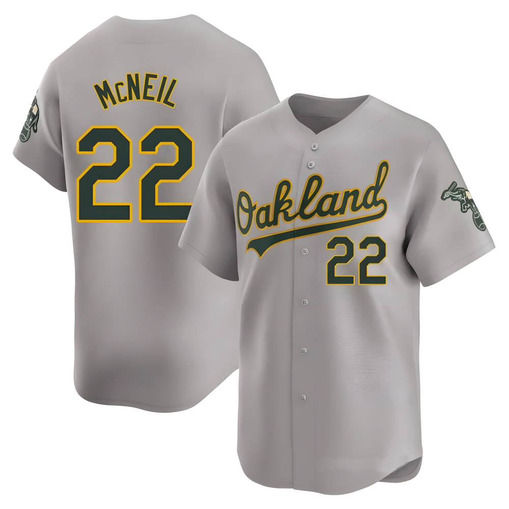 harde Athletics #22 Jeff McNeil player Gray Limited Away Stitched Jersey