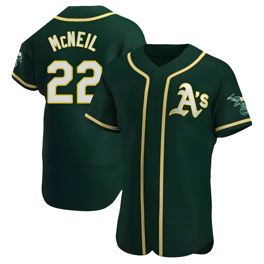 harde Athletics #22 Jeff McNeil player Green Authentic Alternate Stitched Jersey