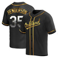 harde Athletics #35 Rickey Henderson Player Black Golden Replica Alternate Stitched Jersey