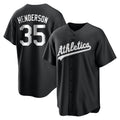 harde Athletics #35 Rickey Henderson Player Black&White Replica Stitched Jersey