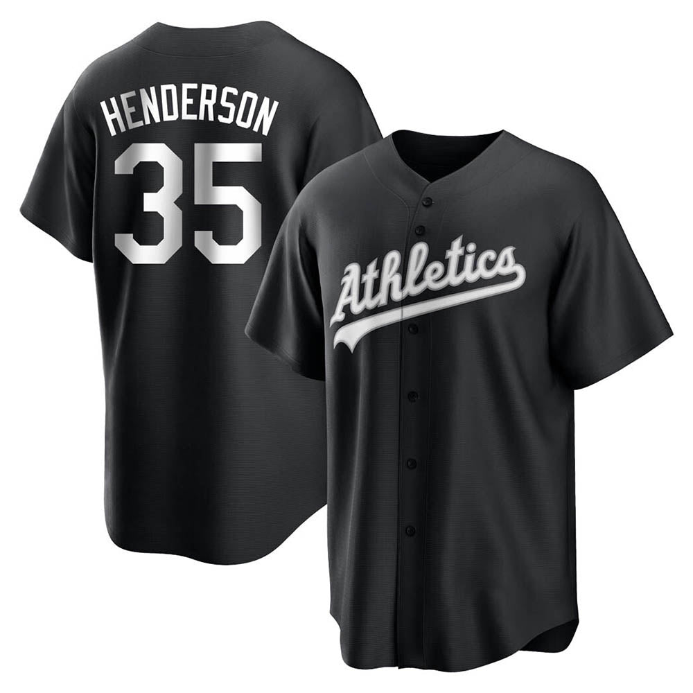 harde Athletics #35 Rickey Henderson Player Black&White Replica Stitched Jersey