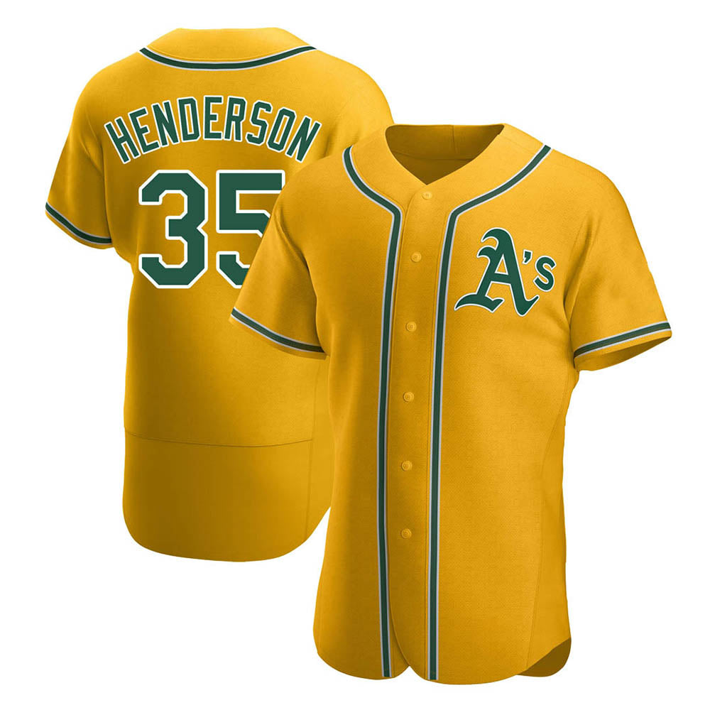 harde Athletics #35 Rickey Henderson Player Gold Authentic Alternate Stitched Jersey