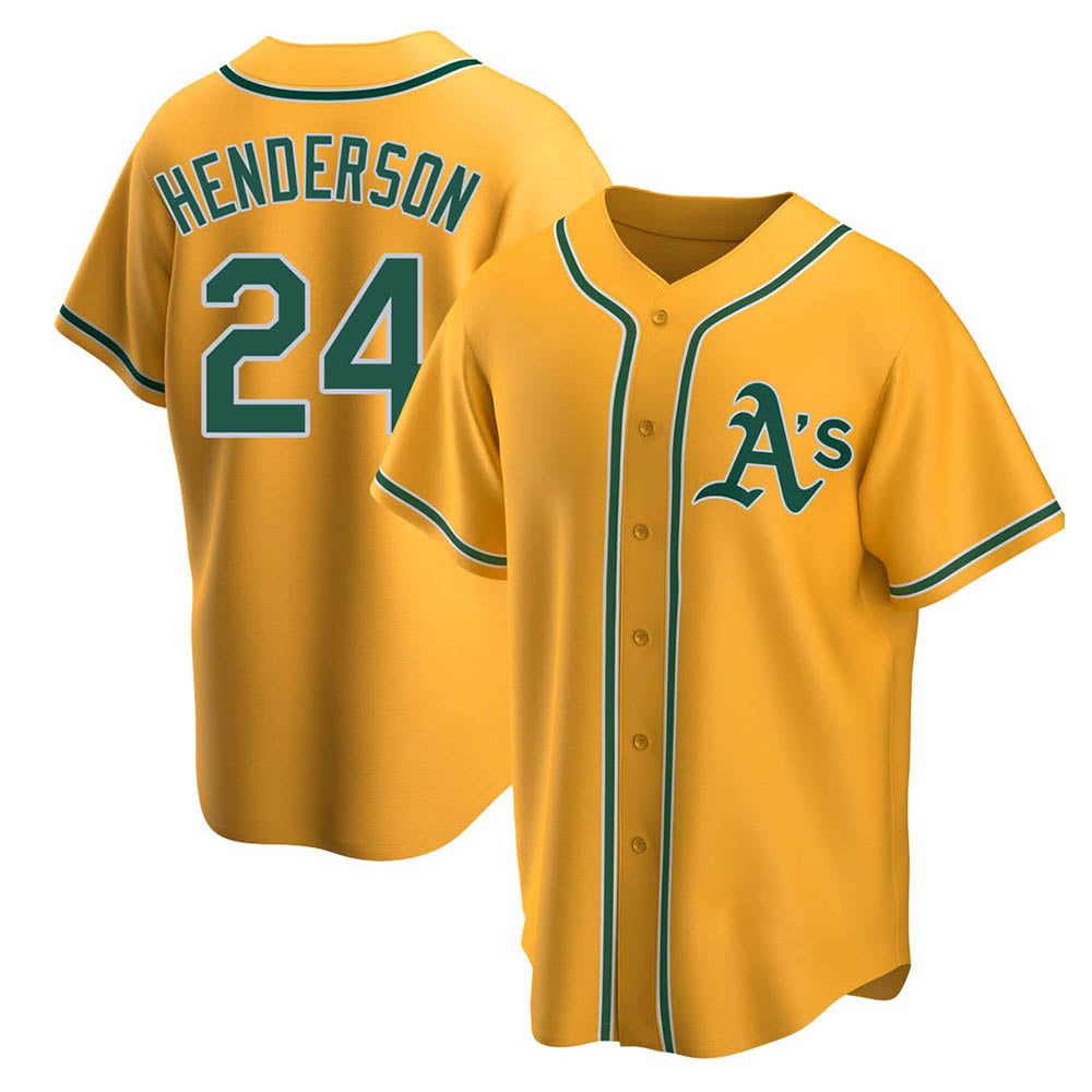 harde Athletics #24 Rickey Henderson Player Gold Replica Alternate Stitched Jersey