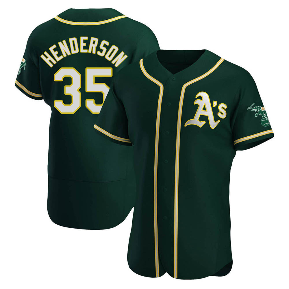 harde Athletics #35 Rickey Henderson Player Green Authentic Alternate Stitched Jersey