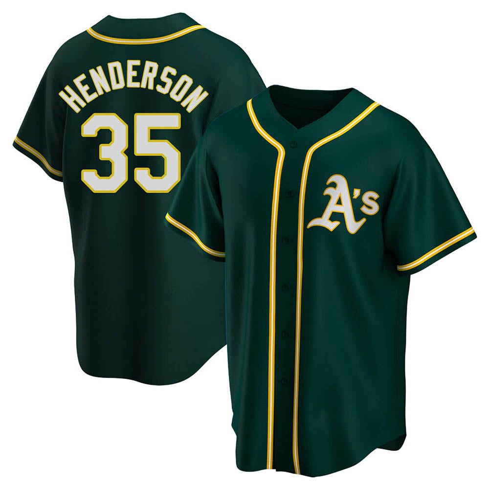harde Athletics #35 Rickey Henderson Player Green Replica Alternate Stitched Jersey