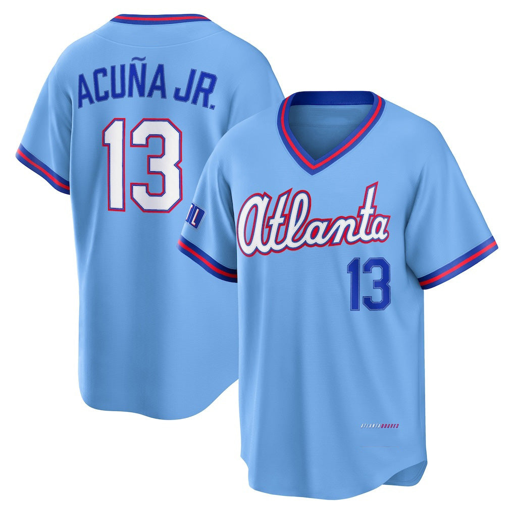 harde A.Braves #13 Ronald Acuna Jr. Powder Blue 2026 City Connect Stadium Stitched Personalized Jersey